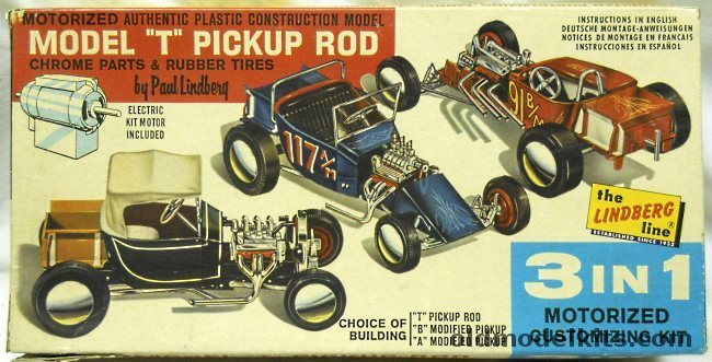 Lindberg 1/24 Motorized Ford Model T Pickup Rod Builders Choice of 'A' Modified Pickup / 'B' Modified Pickup / T Pickup Rod, 611M-198 plastic model kit